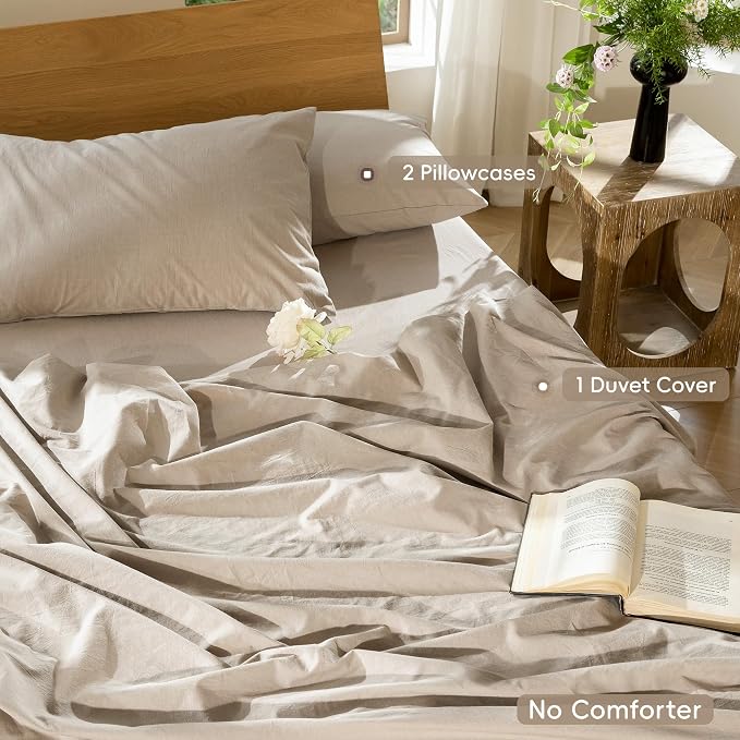 MooMee Bedding Duvet Cover Set 100% Washed Cotton Linen Like Textured - Image 2