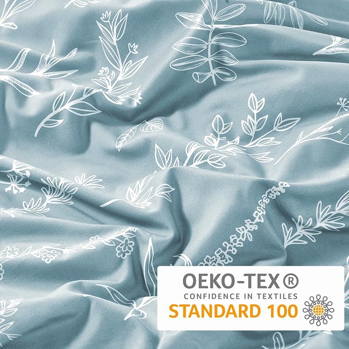 MUXHOMO Duvet Cover Full Size, Reversible Floral Mineral Blue Duvet Cover Set - Image 3