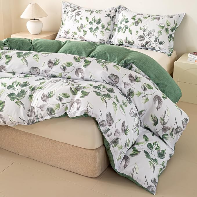 OAITE Duvet Cover Twin Size, Reversible Leaf White Duvet Cover Set - Image 3