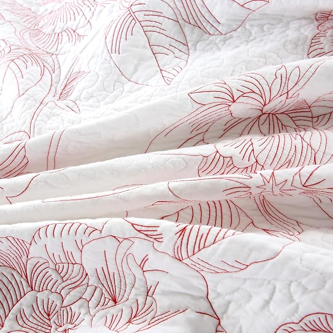 ROOMLIFE Quilt Set Full Size 3D Floral Embroidery Pattern 3-Piece Cotton - Image 8
