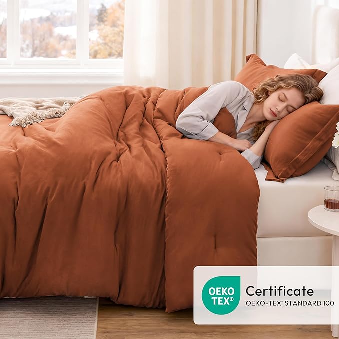 Love's cabin Terracotta King Size Comforter Set, 3-Piece Prewashed Bed Set - Image 5