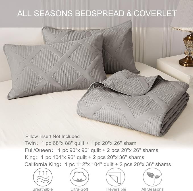 Exclusivo Mezcla Quilt Set Twin Size, 2 Pieces Light Grey Twin Quilt Bedding Set - Image 6