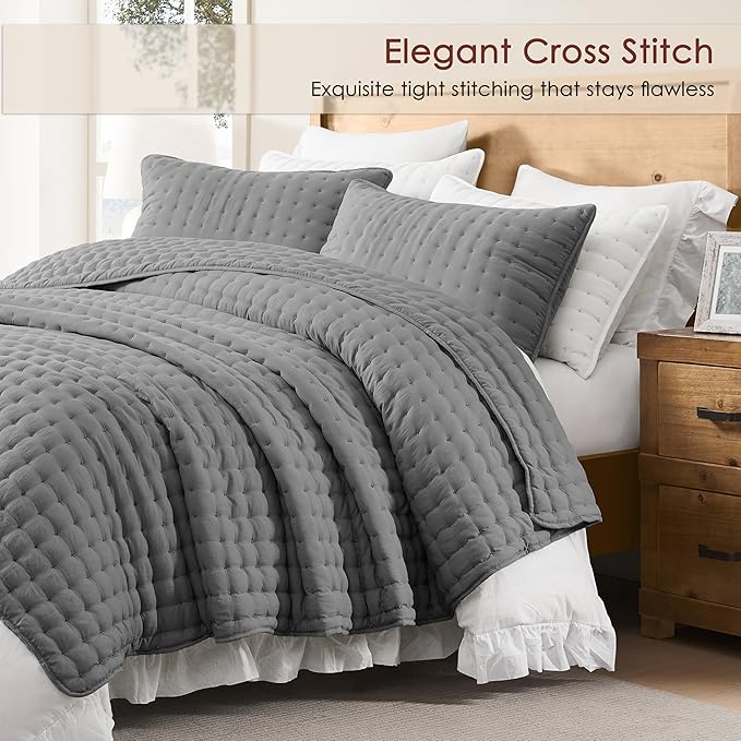 WDCOZY Dark Grey Queen Size Quilt Bedding Sets - Image 3