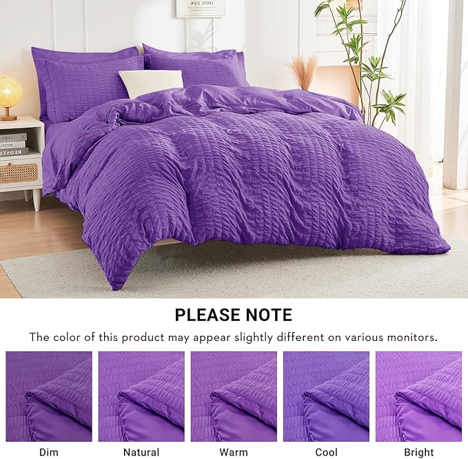 HYMOKEGE Bright Purple Full Size Comforter Sets Seersucker 7 Pieces, All Season - Image 6