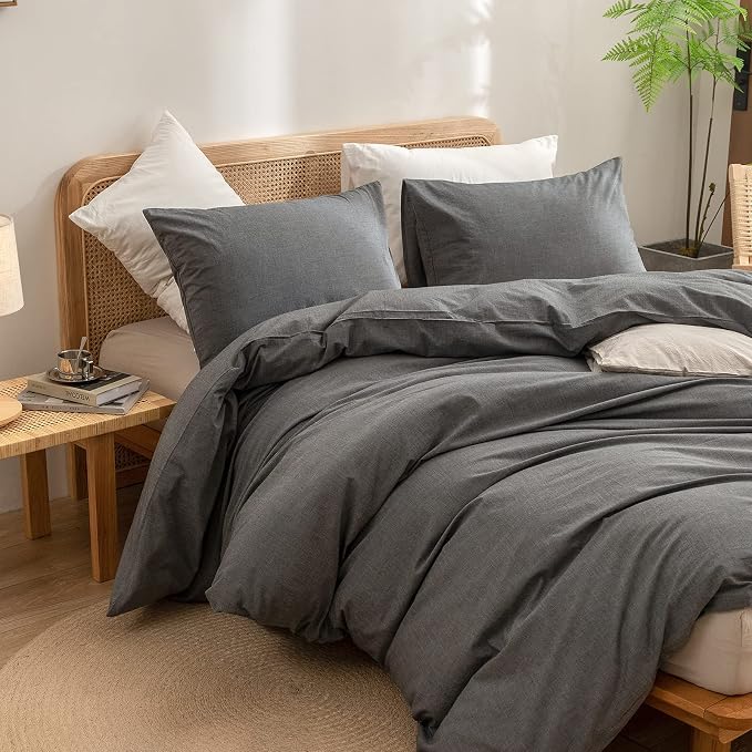 BESTOUCH Duvet Cover Set 100% Washed Cotton Linen Feel Super Soft Comfortable - Image 5