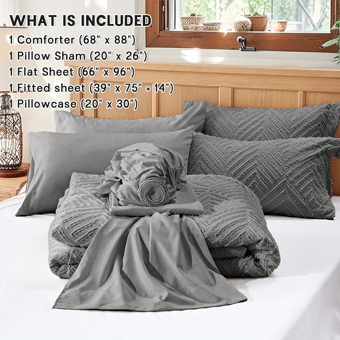 Zzlpp Twin Comforter Set 5 Pieces, Dark Grey Tufted Bed in a Bag - Image 5