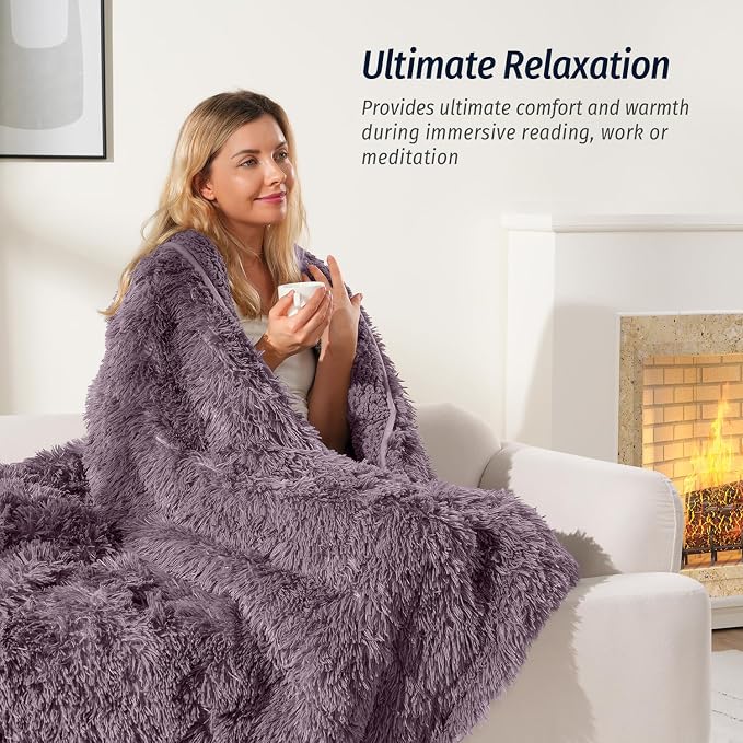 Wemore Shaggy Long Fur Faux Fur Weighted Blanket, Cozy and Fluffy Plush Sherpa - Image 4