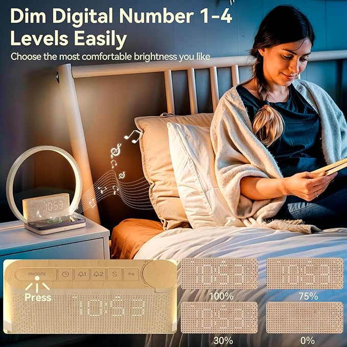 Vivilumens Sunrise Alarm Clock Wireless Charger, 10 White Noise Sound Machine - Image 7