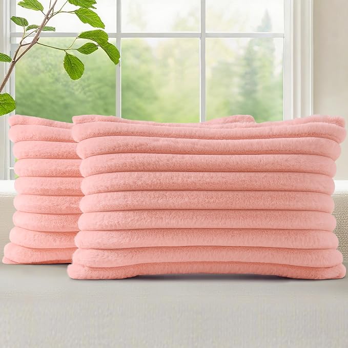 decorUhome Summer Cozy Faux Fur Throw Pillow Covers 12x20 Set of 2 Decorative by decorUhome