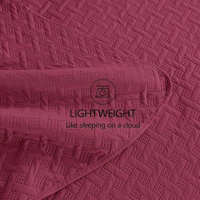 FLYMME Quilts Queen Size, Lightweight Burgundy Bedspreads, Basket Weave Pattern - Image 6