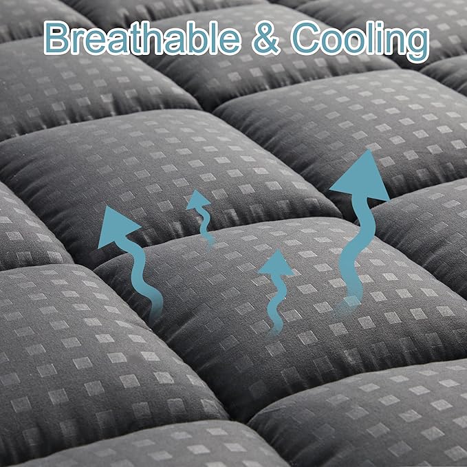 HYLEORY California King Mattress Pad Quilted Fitted Mattress Protector Cooling - Image 2