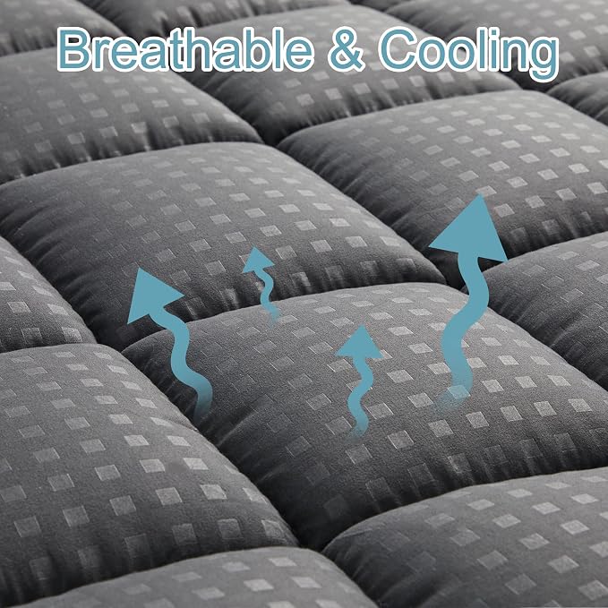 HYLEORY Full Mattress Pad Quilted Fitted Mattress Protector Cooling Pillow Top - Image 2