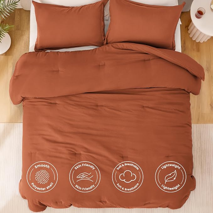 Love's cabin Terracotta King Size Comforter Set, 3-Piece Prewashed Bed Set - Image 3