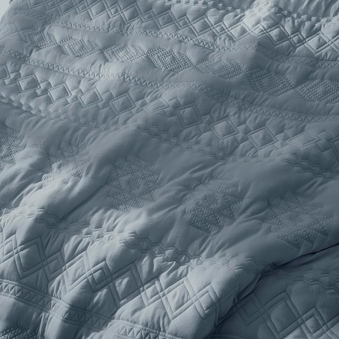 WDCOZY Boho Blue Grey Quilt King Size Bedding Sets - Image 5