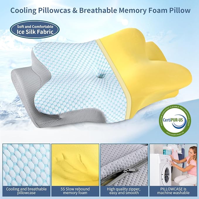 Cervical Neck Pillow for Pain Relief, Memory Foam Contour Orthopedic Pillow - Image 3