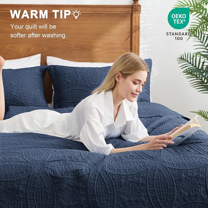 Love's cabin Quilts for Full Bed Navy Bedspreads Bedding Set - Image 4