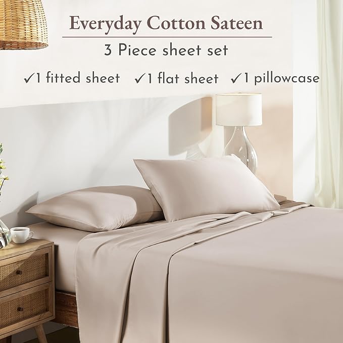 California Design Den Natural 100% Cotton Sheets Twin XL Size Set - Image 4