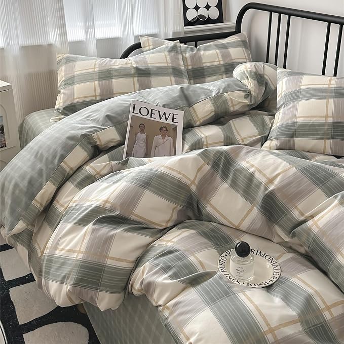 mixinni Green Grid Duvet Cover Set Twin - Image 7