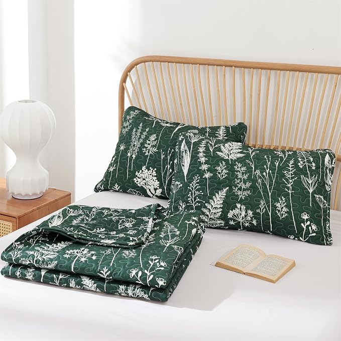 JANZAA Quilts Queen Size Emerald Green Floral Queen Quilt Bedding Set - Image 8