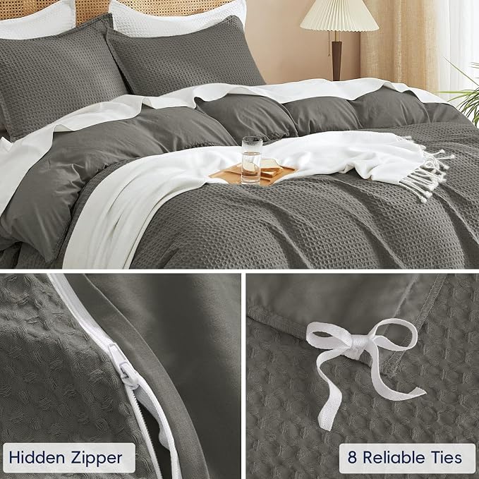 PHF Waffle Weave Duvet Cover Set King Size, No Snagging Ultra Soft Luxury - Image 5
