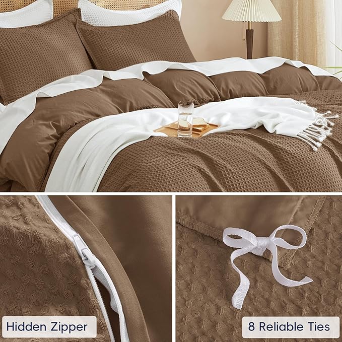 PHF Waffle Duvet Cover Set Queen Size, No Snagging Ultra Soft Luxury Textured - Image 5
