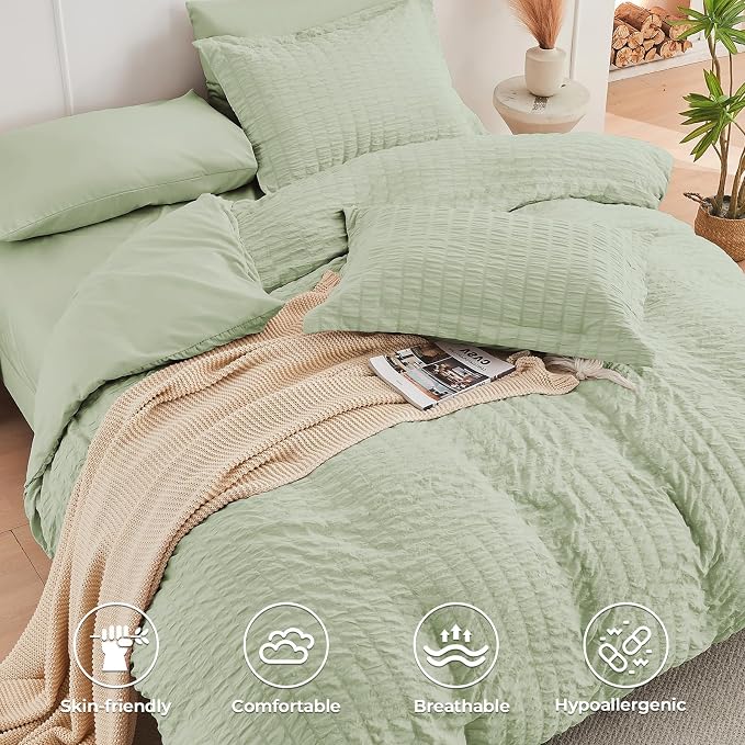 HYMOKEGE Light Green Twin XL Comforter Set Seersucker 5 Pieces, All Season - Image 3