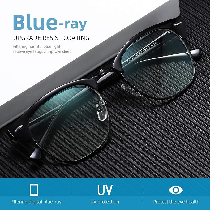 Blue Light Blocking Glasses Vintage Half Frame UV Clear Lens Anti Eyestrain - Image 2
