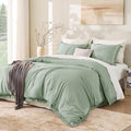 Andency Sage Green Tassel Comforter Set Full, 3 Pieces Boho Farmhouse Shabby by Andency