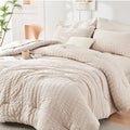 HYMOKEGE Beige King Size Comforter Set Seersucker 7 Pieces, All Season Luxury by HYMOKEGE