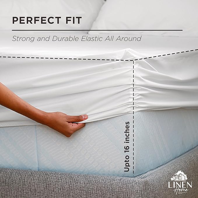 Linen Home 100% Cotton Percale Weave Fitted Sheet, Twin Size, 1 Deep Pocket - Image 3
