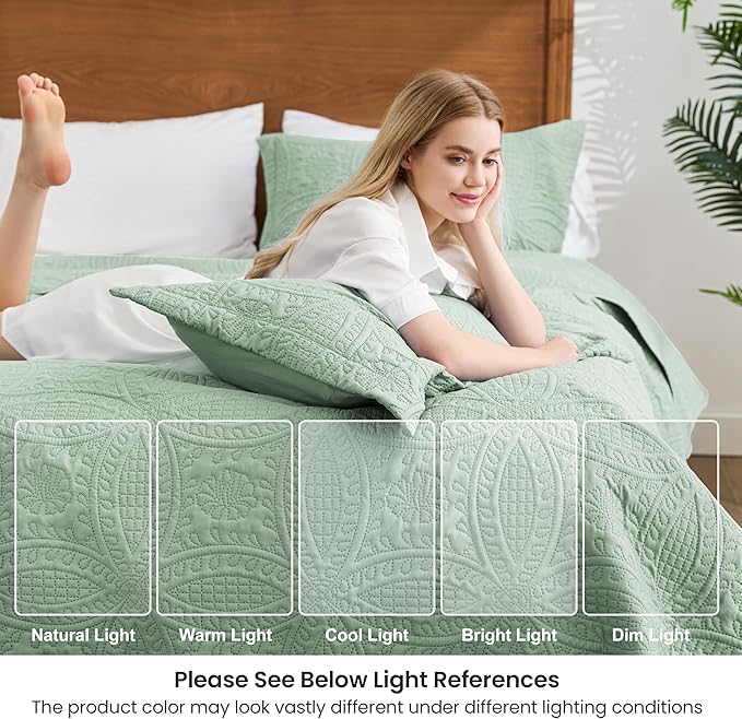 Love's cabin Quilts for Full Bed Sage Bedspreads Bedding Set - Image 6