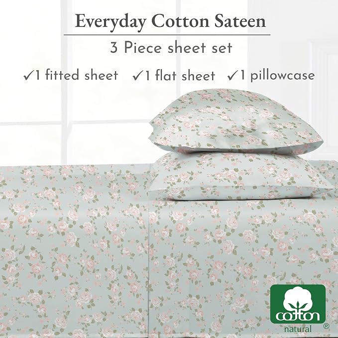California Design Den Rose Sheet Set Twin XL, 100% Cotton 12" Pocket Twin XL - Image 6