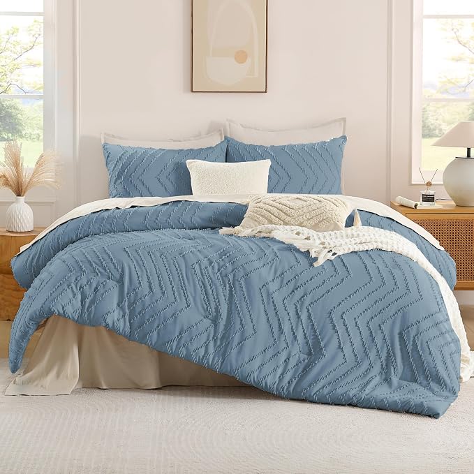 Andency Greyish Blue California King Comforter Set, Boho Cal King Soft Warm - Image 2
