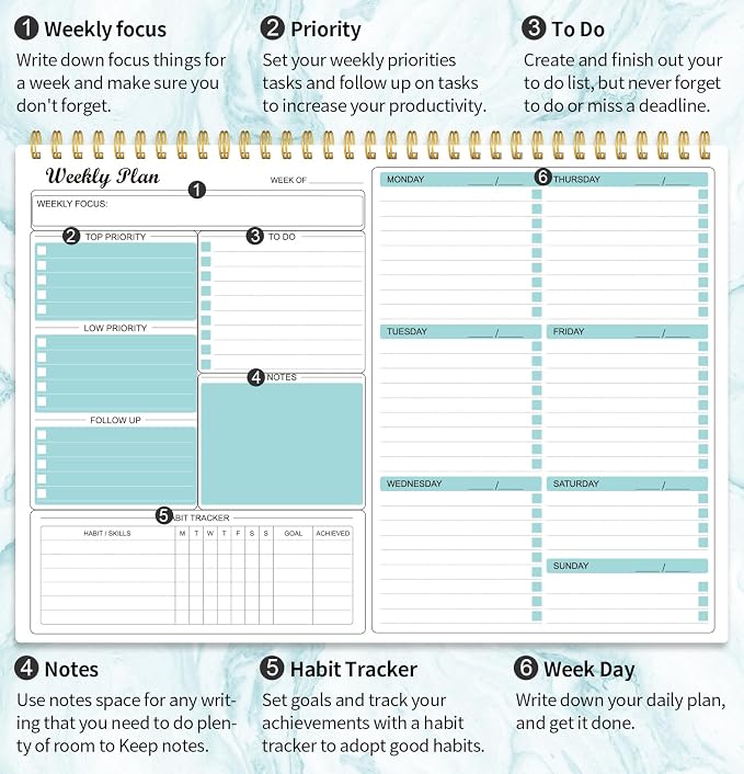 Weekly Planner Notepad Undated Weekly Goals Schedule Planner To Do List - Image 3