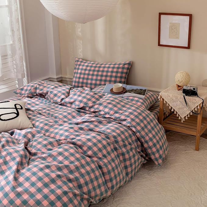 mixinni Plaid Duvet Cover Set Twin Purple - Image 2