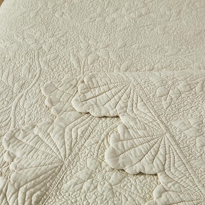 Brandream Queen Size Quilt Set Cotton Beige Quilts Luxury Farmhouse Bedding Set - Image 7