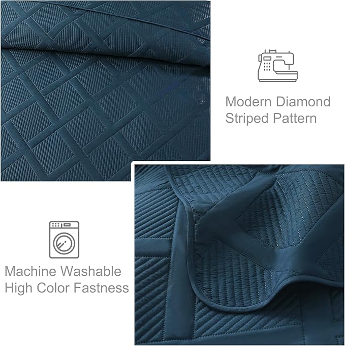 Exclusivo Mezcla Oversized King Quilt Set- Navy Blue Cal King Quilts Bedding Set - Image 5