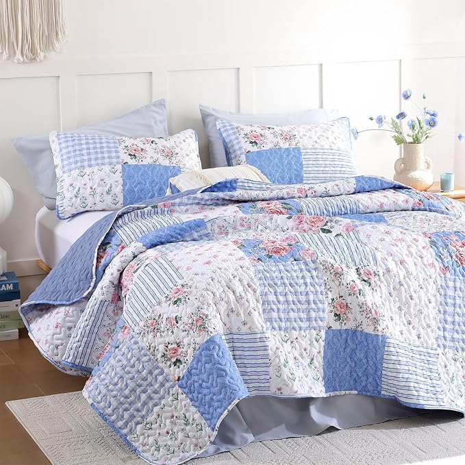 YIKUSH Quilt Sets King Size Floral Quilt Set 3 Pieces Bedding Set Bedspreads - Image 5