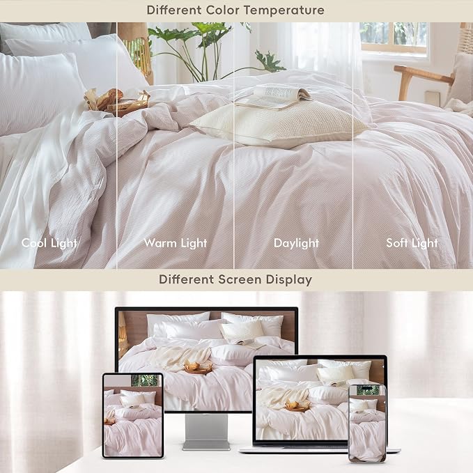 MooMee Striped Duvet Cover Set 100% Washed Cotton Linen Like Textured - Image 7
