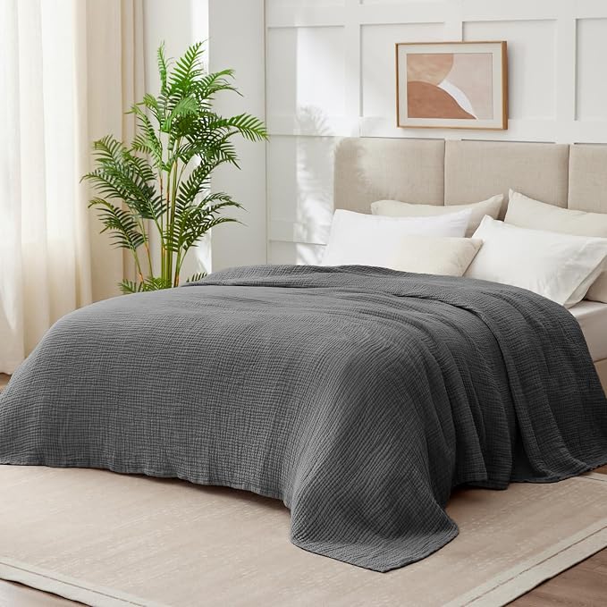 100% Cotton Muslin Blanket Queen 90" x 90", Breathable and Lightweight Cotton - Image 2
