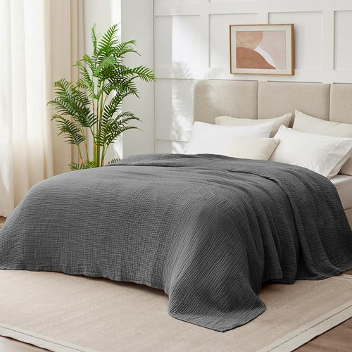 100% Cotton Muslin Blanket Queen 90" x 90", Breathable and Lightweight Cotton - Image 2