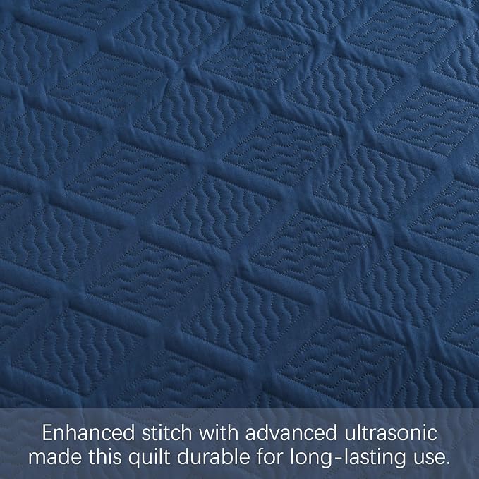 Yiran Navy Blue Quilt Set King Size Fall Bedspreads Embossed Diamond Pattern 3 - Image 5