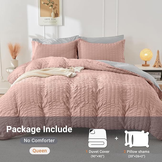 HYMOKEGE Rose Gold/Light Grey Duvet Cover Full Size, Ultra Soft 3-Piece - Image 5