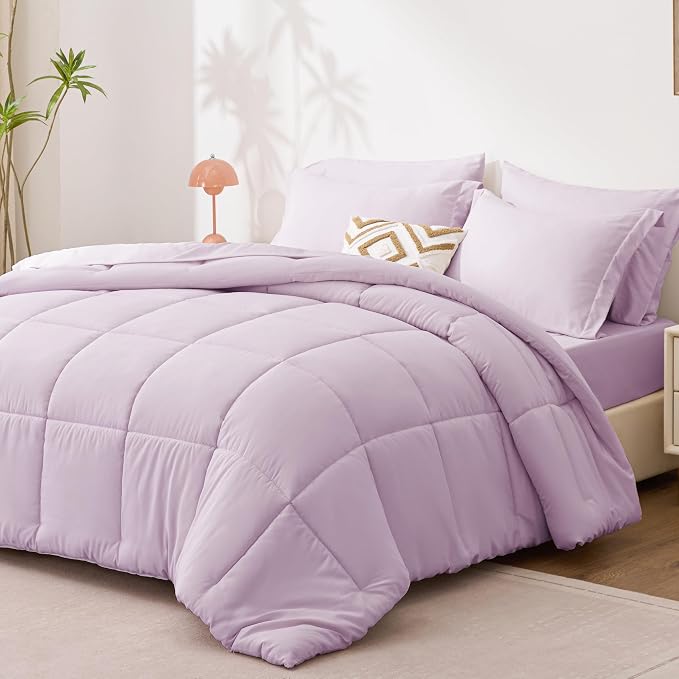 Love's cabin Queen Comforter Set Light Purple, 7 Pieces Queen Bed in a Bag - Image 2