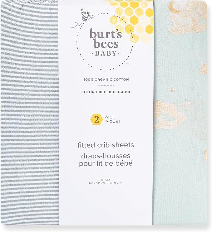 Burt's Bees Baby Essential Organic Cotton Fitted Crib Sheet, Breathable - Image 2