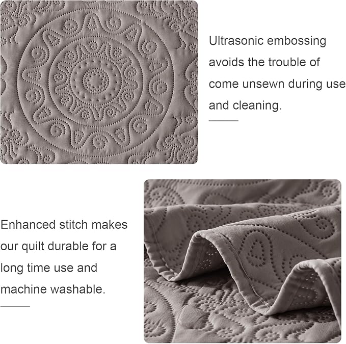 WURUIBO Dark Gray Quilt Set King/Cal King Size, Embossing Microfiber Bedspreads - Image 5
