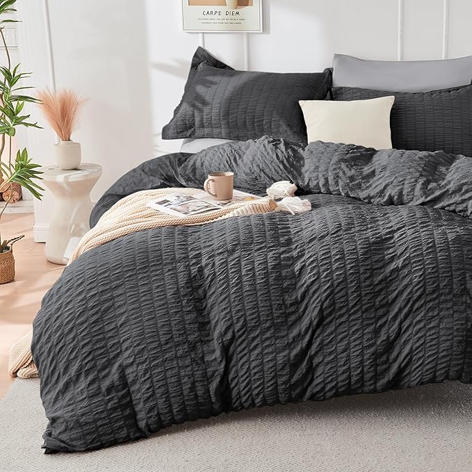 HYMOKEGE Dark Grey/Light Grey Duvet Cover King Size, Ultra Soft 3-Piece by HYMOKEGE