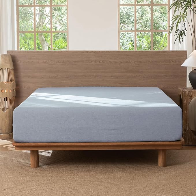 MooMee Fitted Bottom Sheet Only 100% Washed Cotton Linen Like Textured - Image 6