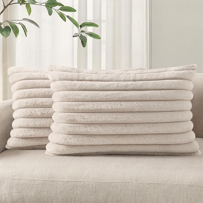 Pallene Faux Fur Plush Lumbar Throw Pillow Covers 12x20 Set of 2, Luxury Soft by PALLENE