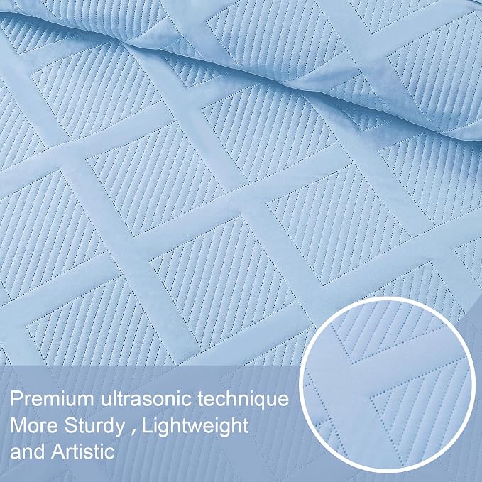 Exclusivo Mezcla Quilt Set Oversized King Size, 3 Pieces Sky Blue Cal King - Image 4